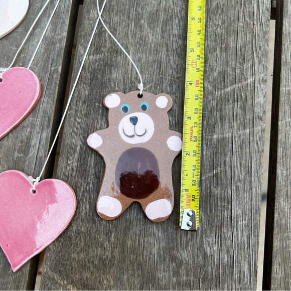 Vintage Ceramic Pottery Wind Chimes with Teddy Bears and Hearts Hand Painted - Picture 11 of 13